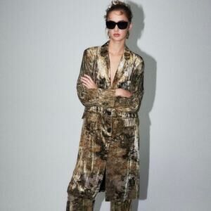 Zara Olive and Brown Tie Dye Velvet Coat